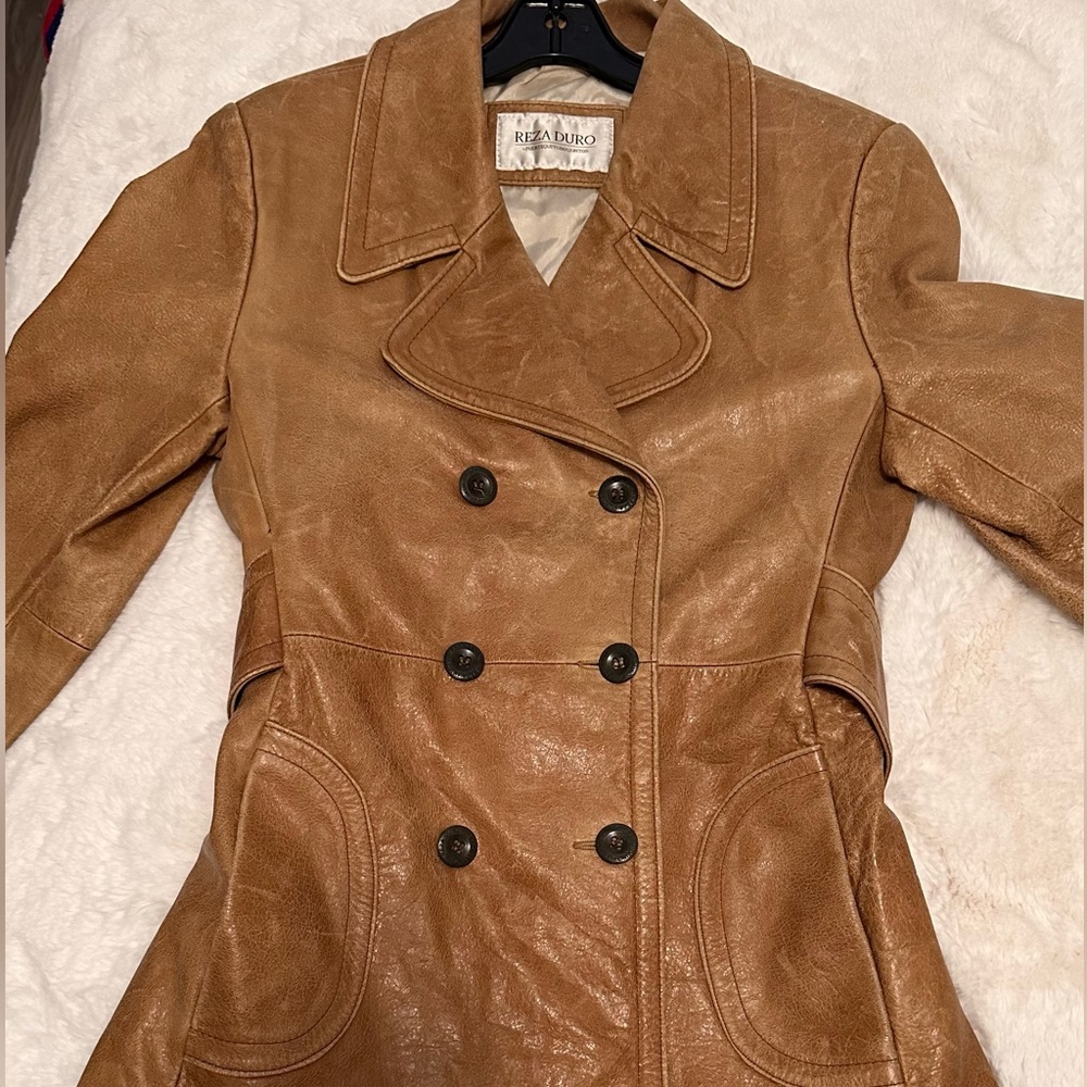 Light Brown Leather short trench made by  Reza Duro.